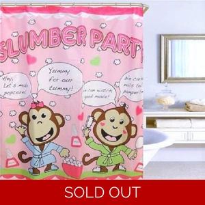 Fabric Shower Curtain Little Monkeys at Slumber Party Popcorn Pink